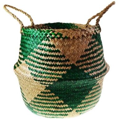 Woven seagrass basket, natural & green 35cm (M024)
