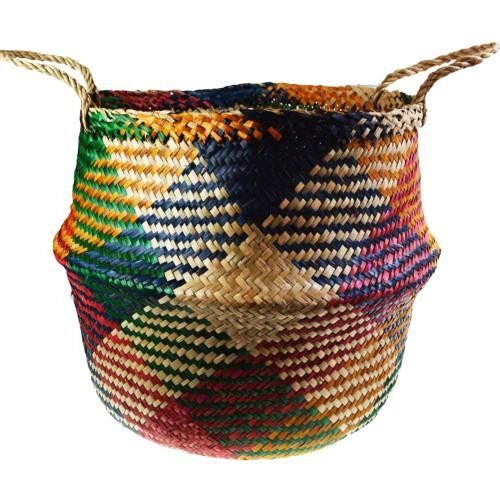 Woven seagrass basket, multi coloured 45cm (M025)