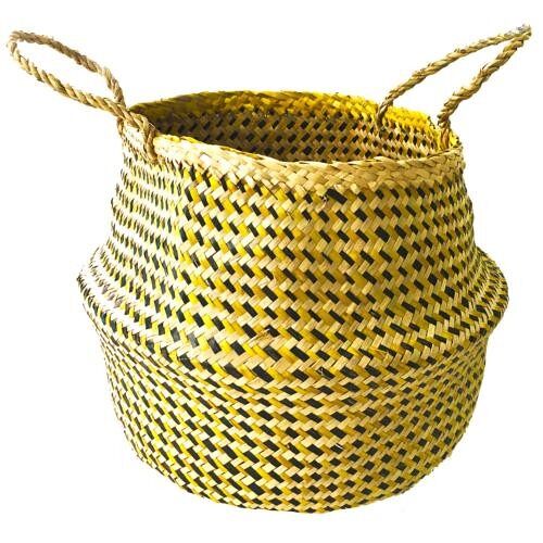 Woven seagrass basket, natural yellow black 35cm (M029)