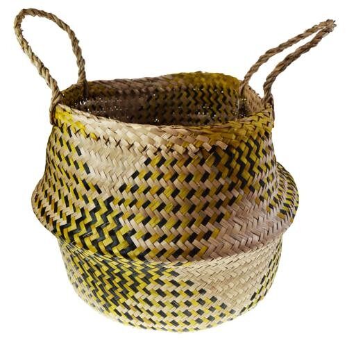 Woven seagrass basket, natural yellow black 35cm (M030)