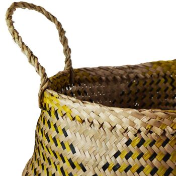 Panier en jonc de mer tressé, jaune naturel noir 35cm (M030) 4