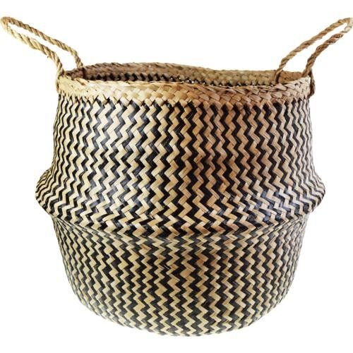 Woven seagrass basket, natural & black 45cm (M031)