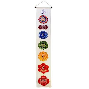 Bannière suspendue, symboles Chakra sur blanc (MBC30) 1