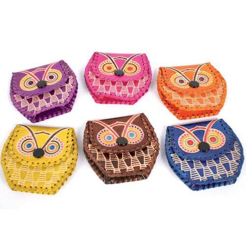 Set of 6 mini leather coin purses owl design (MKS1220)