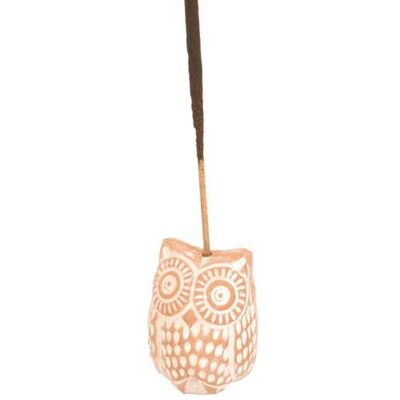 Ceramic white washed incense holder owl (MKS1518)