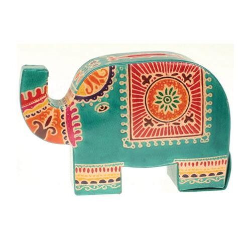 Leather money box elephant green (MKS641)