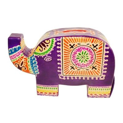 Leather money box elephant purple (MKS662)