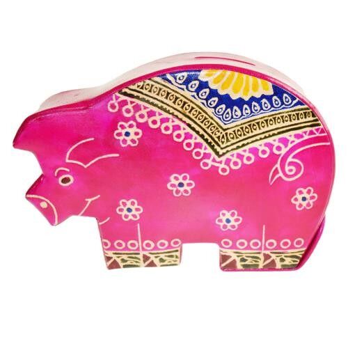 Leather money box pig pink (MKS663)