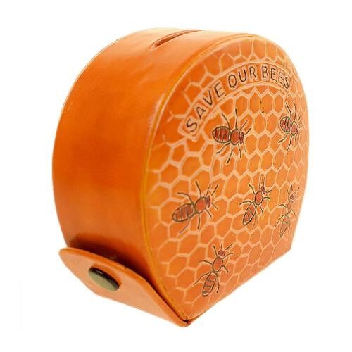 Leather money box save our bees 10x9x4.5cm (MKS671)