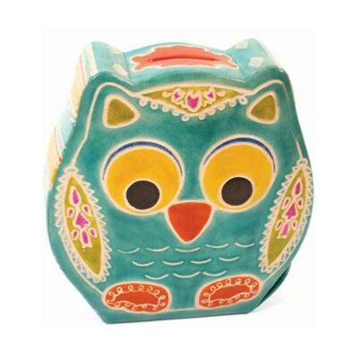 Leather money box owl turquoise (MKS729)