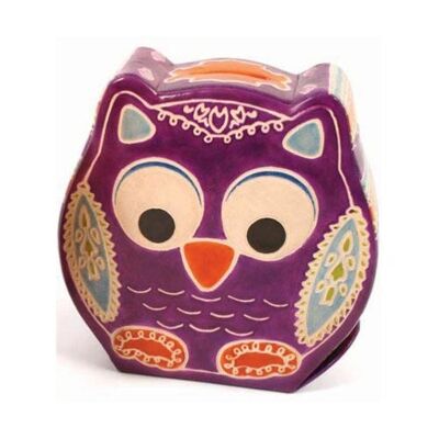 Leather money box owl purple (MKS730)