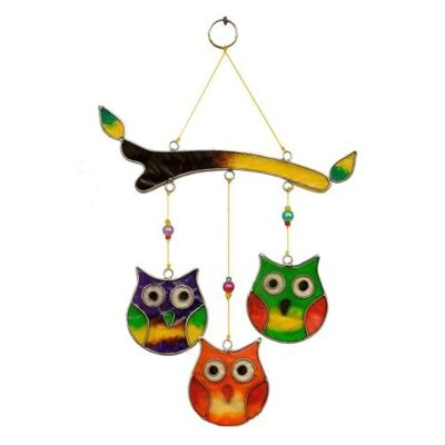 Suncatcher 3 owls on branch (MRS098)