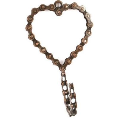 Wall hook recycled bike chain heart single 16cm height (NA0032)