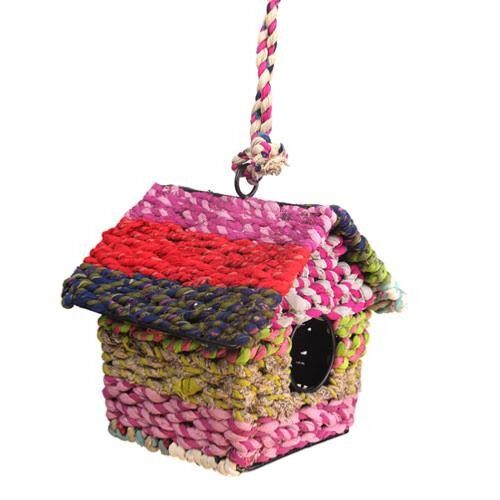 Recycled fabric bird house square (NA17008)