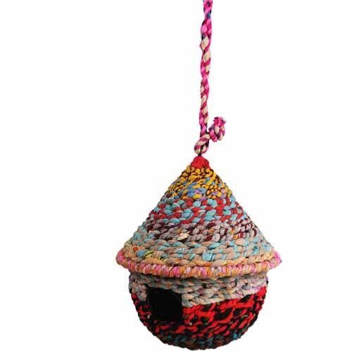 Recycled fabric bird house round (NA17009)