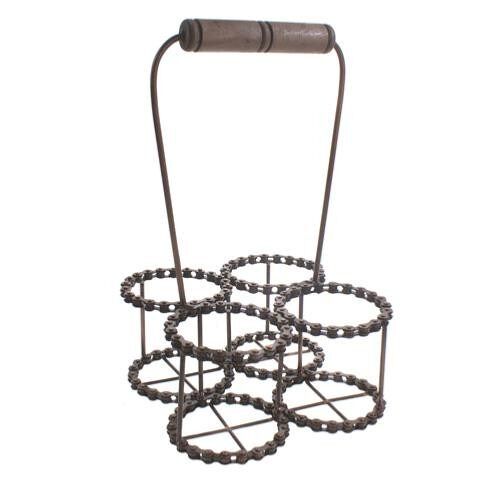 Wine bottle holder (4), recycled bike chain with handle (NA19708)