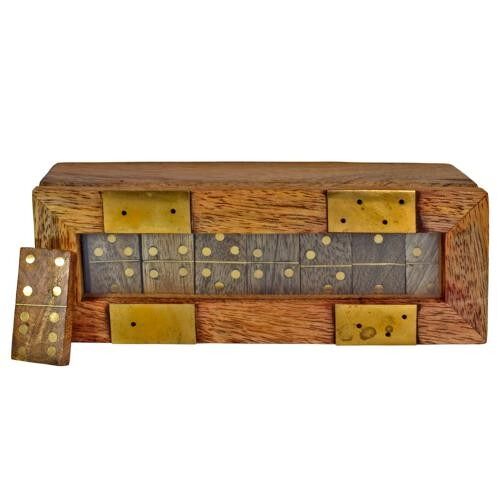 Dominoes in box, mango wood, 15.5x4.5x5.5 (NA2100)