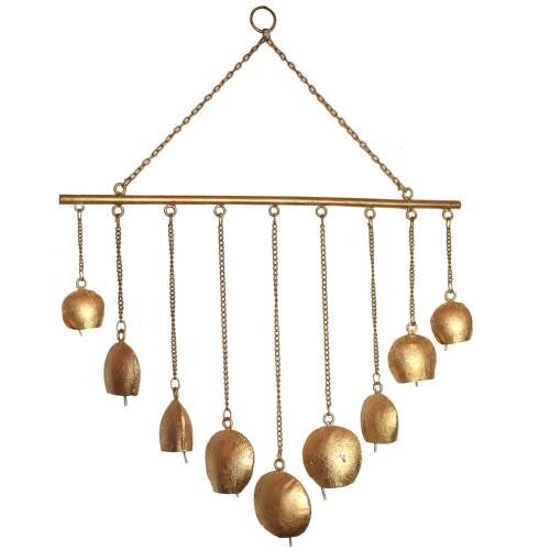 Hanging windchime 9 bells recycled brass indoor or outdoor 44x36cm (NA2130)