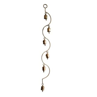 Chime 6 bells on curved hanging, recycled brass 8x65cm (NA2138)