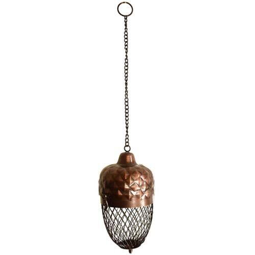 Hanging bird feeder acorn shape recycled brass 13x21cm (NA2145)
