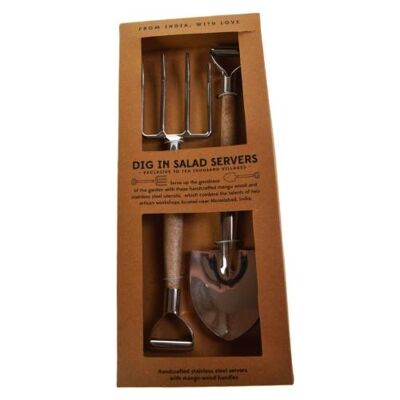Handcrafted stainless steel salad servers with mango wood handles (NA2200)