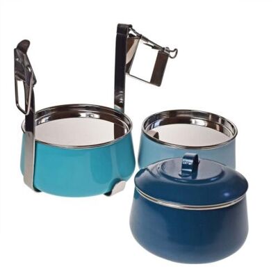 Tiffin Indian style lunch box set 3 stacking containers blue 15x23cm (NA2207)