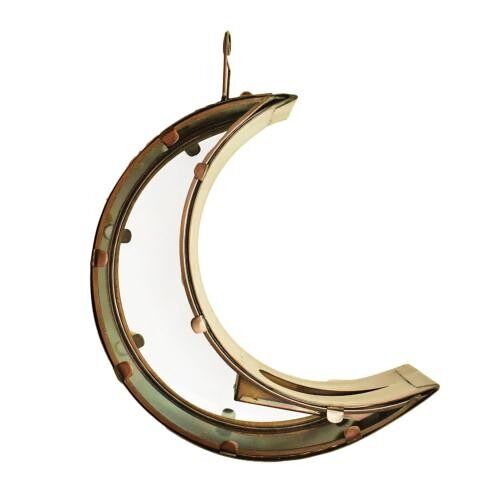Hanging bird feeder recycled brass and glass crescent moon shape (NA2217)