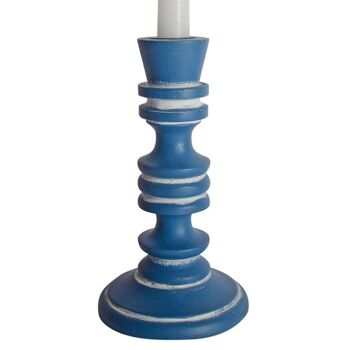 Bougeoir/support sculpté à la main en bois de manguier écologique bleu 18,5 cm de hauteur (NA2245) 3