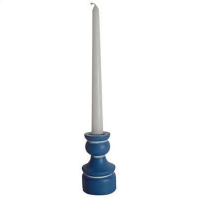 Candlestick/holder hand carved eco-friendly mango wood blue 10cm height asstd (NA2247)