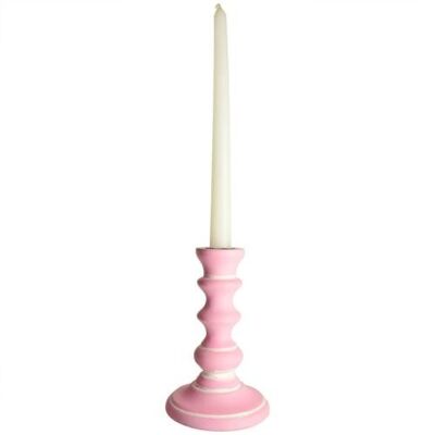 Candlestick/holder hand carved eco-friendly mango wood pink 15cm height (NA2250)