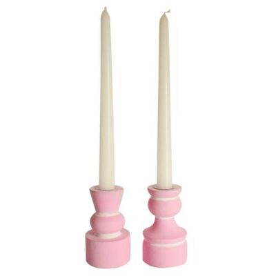 Candlestick/holder hand carved eco-friendly mango wood pink 10cm height asstd (NA2251)