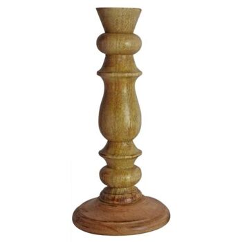 Bougeoir/support sculpté à la main en bois de manguier écologique couleur naturelle 23cm de hauteur (NA2252) 1