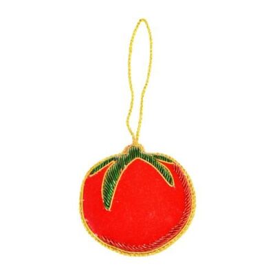 Hanging decoration, embroidered velvet, tomato (NE003)