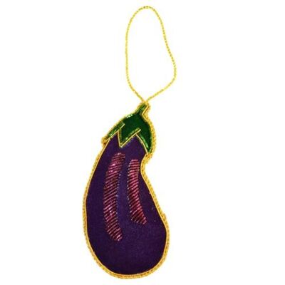 Hanging decoration, embroidered velvet, aubergine (egg plant) (NE004)
