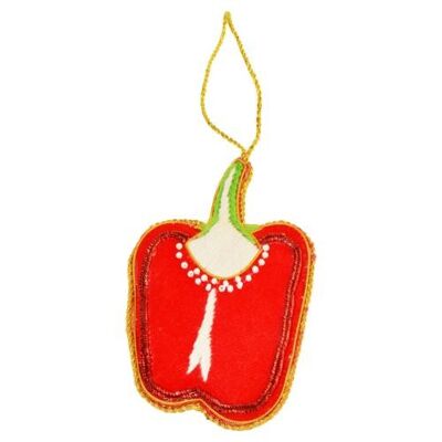 Hanging decoration, embroidered velvet, red pepper (capsicum) (NE007)