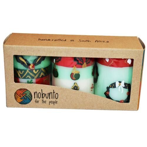 3 hand painted Christmas candles in a gift box (NOB050)
