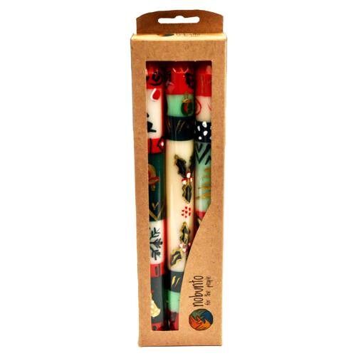 3 long hand painted Christmas dinner candles in a gift box (NOB052)