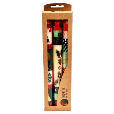 3 long hand painted Christmas dinner candles in a gift box (NOB052)