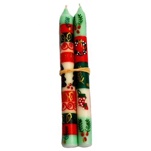 2 hand painted Christmas dinner candles (NOB053)