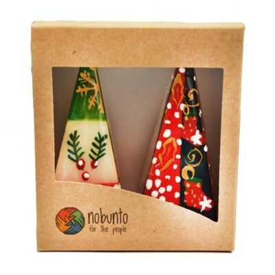 2 hand painted Christmas pyramid candles in gift box (NOB054)