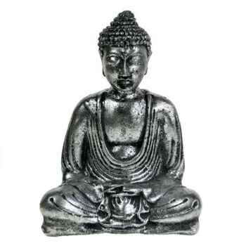 Bouddha en grès coulé, couleur argent 17cm (NS1970) 1