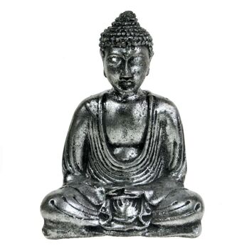 Bouddha en grès coulé, couleur argent 17cm (NS1970) 2