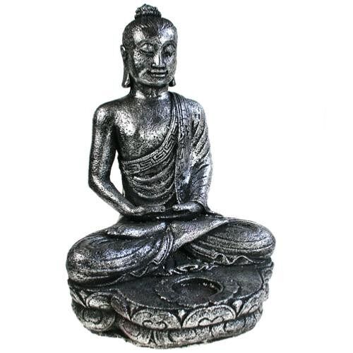 Buddha sandstone cast with t-lite holder, silver colour 32cm (NS1974)