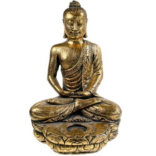 Buddha sandstone cast with t-lite holder, gold colour 32cm (NS1975)