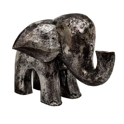 Wooden elephant silver colour, 18 x 18 x 15cm (PELE02L)