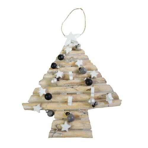 Hanging decoration, wooden Christmas tree with decorations, grey (PJXMAS04)