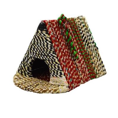 Bird house, woven recycled saris on frame, triangle (PROK004)