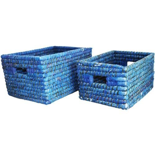 Set of 2 rectangular grass baskets, blue (PROK010)