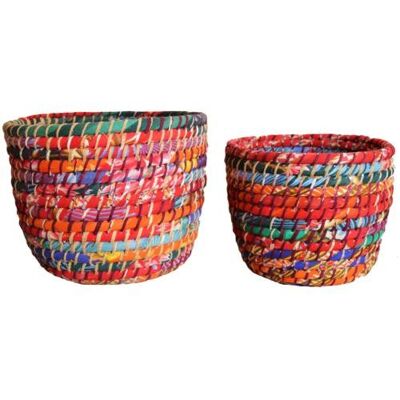 Set of 2 round grass baskets, multicoloured (PROK014)