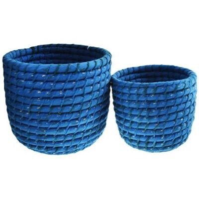 Set of 2 round grass baskets, blue (PROK016)